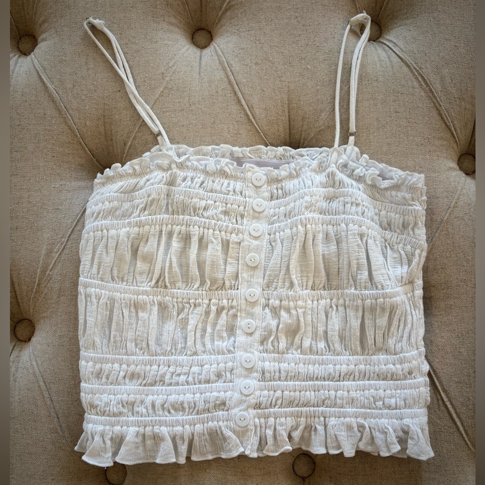 Newbury Kustom White Ruched Button-Front Crop Top